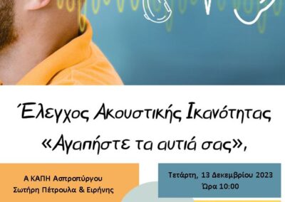 Πρόγραμμα Ελέγχου Ακουστικής Ικανότητας «Αγαπήστε τα αυτιά σας»